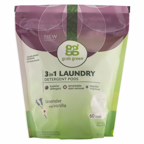 3 in 1 Laundry Detergent Pods Lavender Vanilla 60 Loads By Grab Green