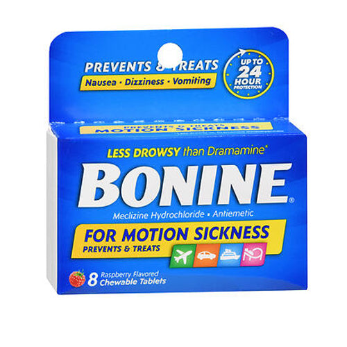 Bonine, Bonine Motion Sickness Chewable Tablets Raspberry Flavored, 8 Tabs