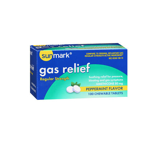 Sunmark Gas Relief Chewable Tablets Regular Strength Peppermint Flavor 100 Tabs By Sunmark