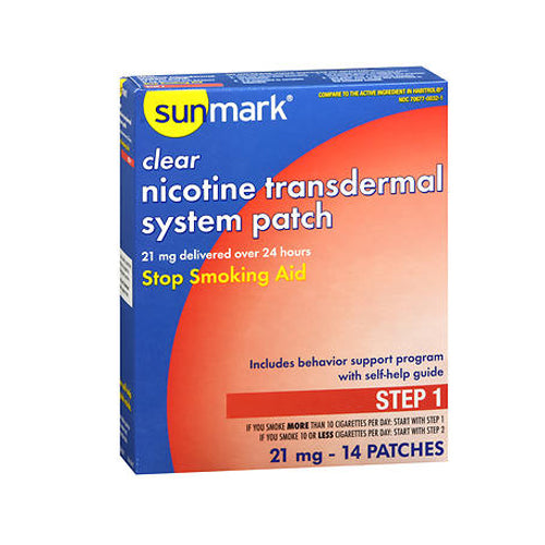 Sunmark, Sunmark Clear Nicotine Transdermal System Patches Step 1, 21 mg, Count of 14