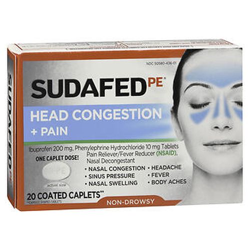 Sudafed Pe, Sudafed PE Head Congestion + Pain Coated Caplets, 20 Each