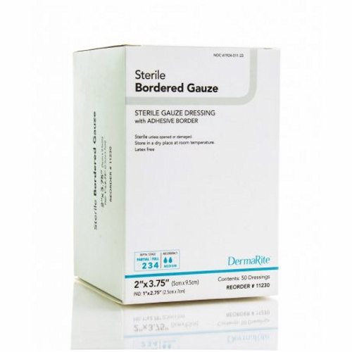 Adhesive Dressing DermaRite  2 X 3-1/4 Inch Gauze Square White Sterile Count of 50 By DermaRite
