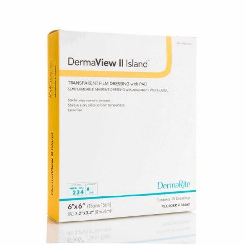 Transparent Film Dressing with Pad DermaView II Island Square 6 X 6 Inch Frame Style Delivery With L 25 Count By DermaRite