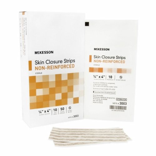 McKesson, Skin Closure Strip McKesson 1/4 X 4 Inch Nonwoven Material Flexible Strip Tan, Count of 50