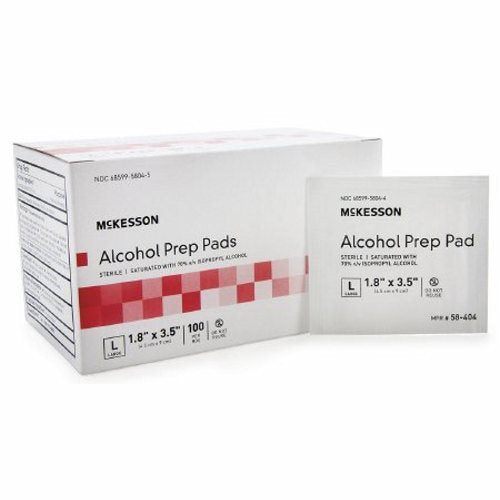 Alcohol Prep Pad McKesson Isopropyl Alcohol, 70% Individual Packet Large , 1.8 X 3.5 Inch Sterile Count of 100 By McKesson