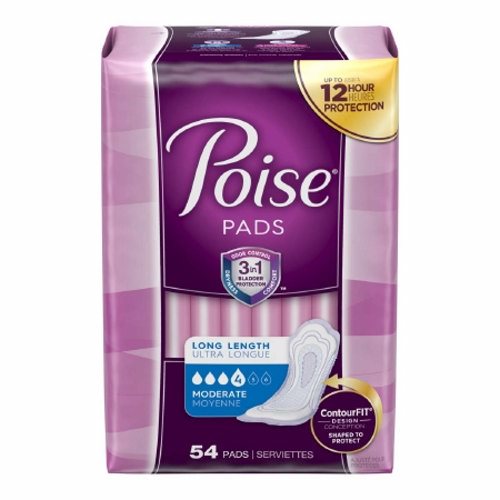 Poise, Bladder Control Pad Poise  12.20 Inch Length Moderate Absorbency Absorb-Loc  Core One Size Fits Most, Count of 108