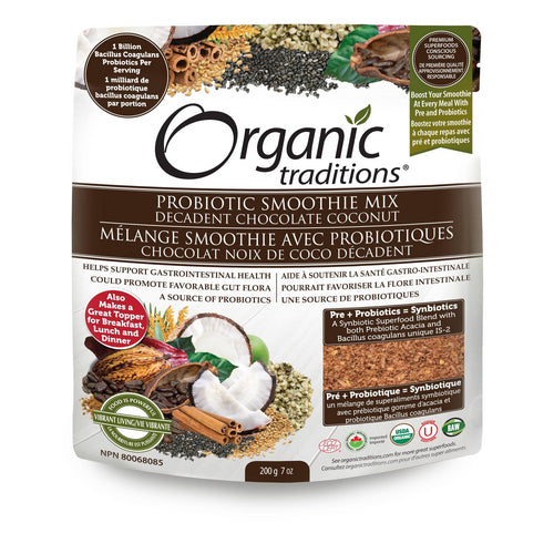 Probiotic Smoothie Mix Decadent Chocolate Coconut 7 Oz By Organic Traditions