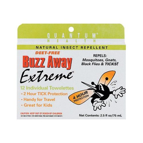 Buzz Away Extreme Natural Deet-Free Towelette, 12 Count By Quantum Health
