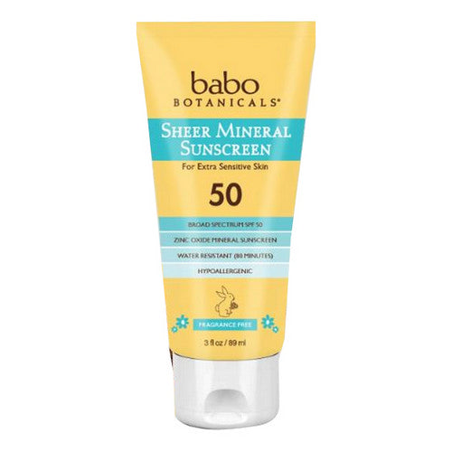 Babo Botanicals, Sheer Mineral Sensitive Gentle Sunscreen Lotion SPF 50, 3 Oz