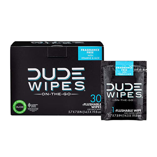 Disposable Individual Wet Wipes Travel Pack 30 Count by Dude Wipes