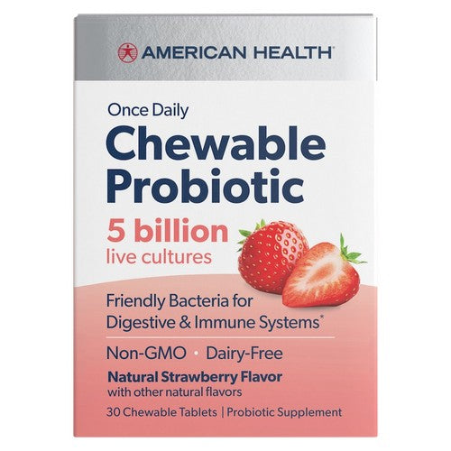 Chewable Probiotic Natural Strawberry 30 Tabs by American Health