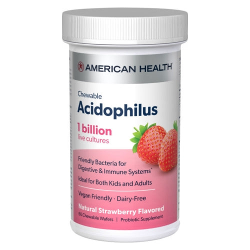 Chewable Acidophilus And Bifidum Wafers Natural Strawberry 60 Tabs by American Health