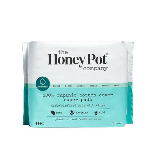 Organic Super Herbal-Infused Pads with Wings 16 Count by The Honey Pot