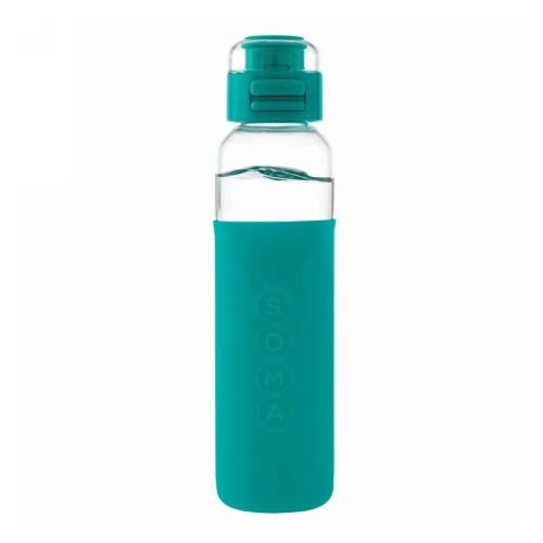 Glass Water Bottle w/ Sport Cap V2 Aqua 17 Oz by Soma