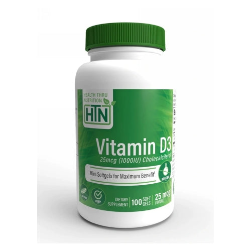 Vitamin D3 1000iu NON-GMO 100 Softgels by Health Thru Nutrition