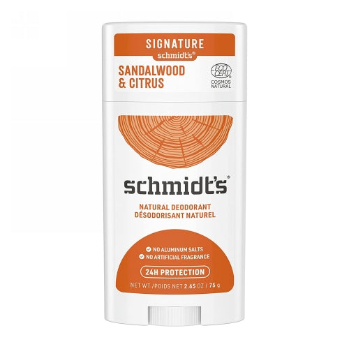 Schmidt's Deodorant, Natural Deodorant Stick Sandalwood & Citrus Aluminum-Free, 2.65 Oz