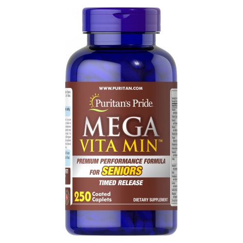 Mega Vita Min Multivitamin for Seniors Timed Release with Zinc 250 Coated Caplets by Puritan's Pride