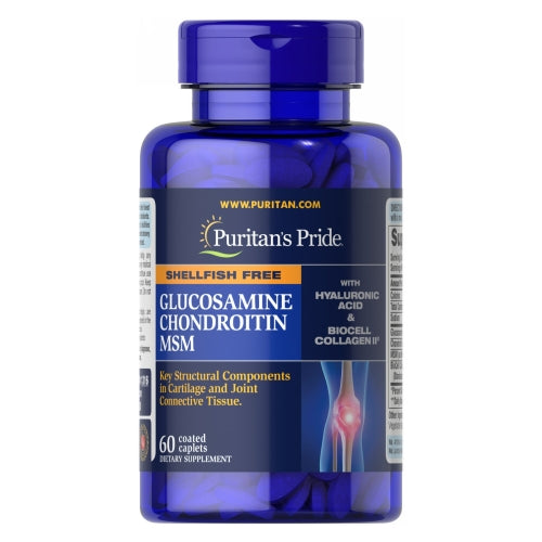 Joint Soother Glucosamine Chondroitin & MSM  with Hyaluronic Acid & Collagen 60 Caplets by Puritan's Pride