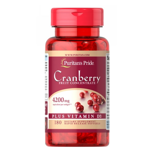 Cranberry Fruit Concentrate Plus Vitamin D3 180 Softgels by Puritan's Pride