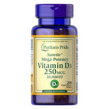 Vitamin D3 250 mcg (10,000 IU) 200 Softgels by Puritan's Pride