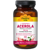 Country Life, Acerola C with Bioflavonoid & Rutin NF, 500 MG, 180 Wafers