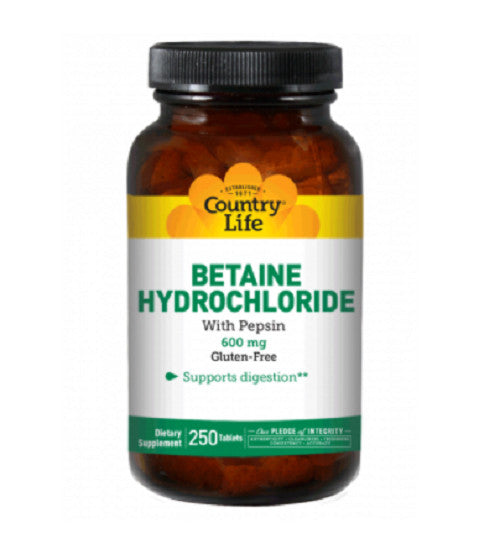 Country Life Betaine Hydrochloride with Pepsin 600mg - 250 Tabs