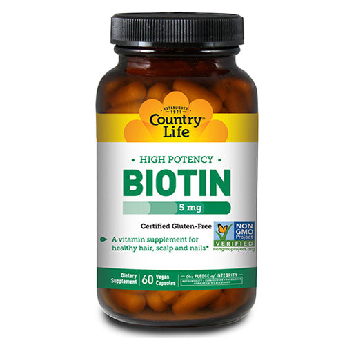Country Life, Biotin High Potency Vegetarian, 5 MG, 60 Caps
