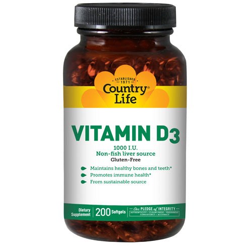 Country Life Vitamin D3 1000 I.U -  200 Softgels