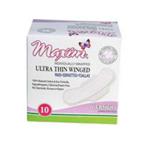 Unscented Ultra Thin Pads Overnite 10 CT By Maxim Hygiene Products