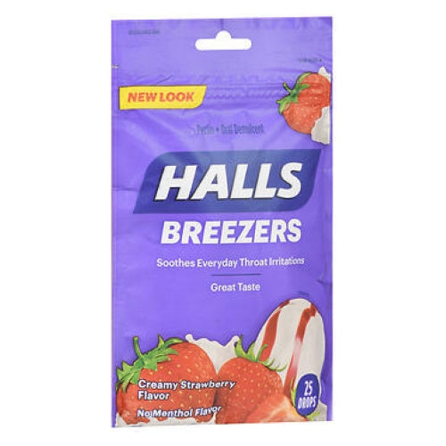 Halls, Halls Breezers Throat Drops, Cool Creamy Strawberry 25 Tabs