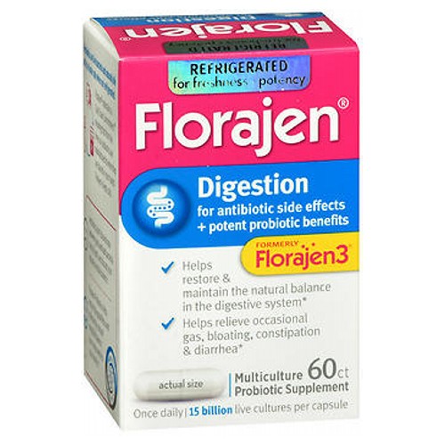 Florajen, Florajen 3 High Potency Probiotic Unique Multiculture Formula Capsules, 60 caps