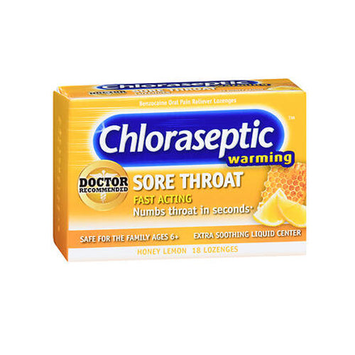 Med Tech Products, Chloraseptic Warming Sore Throat Lozenges, Honey Lemon 18 each